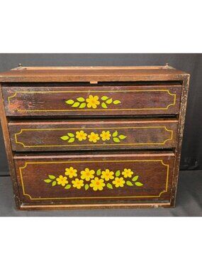 Vintage Hanging Retro Flower Painted Wood Paper Towel Aluminum Foil Dispenser